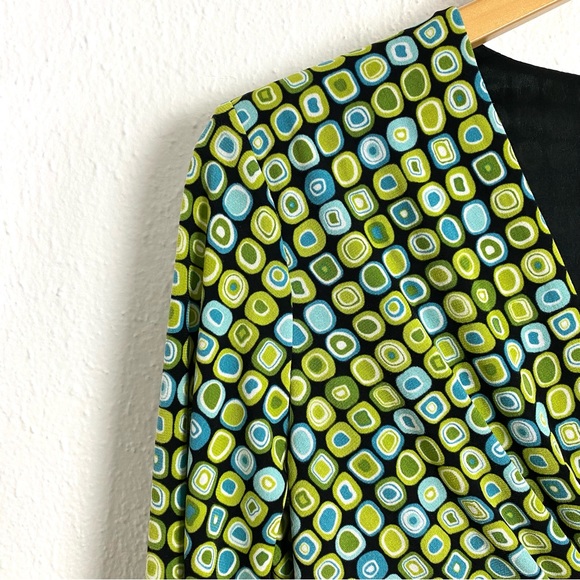 Maggy London Geometric Blue Green Square Pattern Midi Dress, Size 10 - Picture 3 of 10